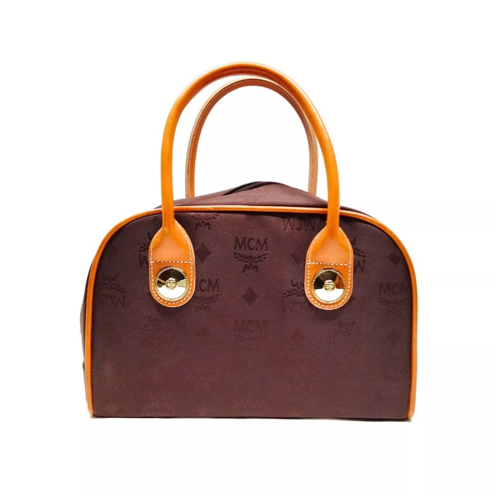 MCM Brown and Tan Monogram Dome Satchel